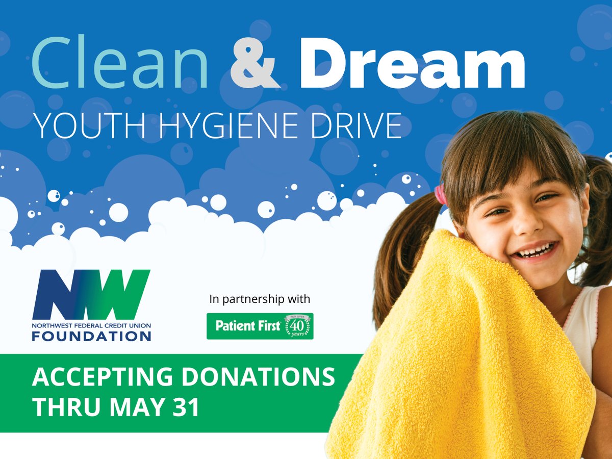 NWFCU Foundation (@nwfcufoundation) on Twitter photo There's a few days left to donate to our Clean & Dream Youth Hygiene Drive in partnership with <a href="/PatientFirst/">Patient First</a>. We are so grateful for the outpour of support for the youth in our community! Please consider donating hygiene items or monetary support at ddock.co/T9IDWFDQ43. There's a few days left to donate to our Clean & Dream Youth Hygiene Drive in partnership with <a href="/PatientFirst/">Patient First</a>. We are so grateful for the outpour of support for the youth in our community! Please consider donating hygiene items or monetary support at ddock.co/T9IDWFDQ43.