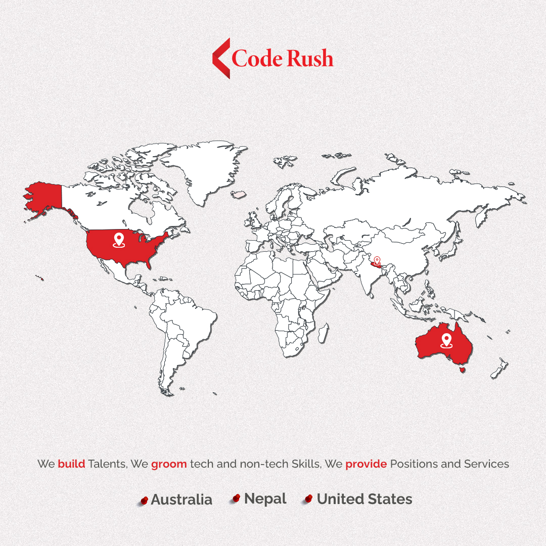 Coderushnepal's tweet image. We’re thrilled to announce that Code Rush has expanded our services to the US and Australia. 
We build Talents.
We groom Tech and Non-tech Skills
We provide Positions and Services
📷 US  📷 Nepal 📷 Australia
#Techtalent #apprenticeship #coderush #tech #placement #trainingprogram