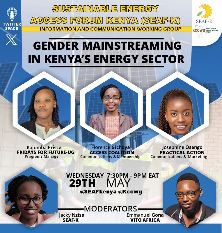 Energy is a critical enabler for development but are the energy benefits evenly accruing to men and women?

Join @SEAFKenya on 29th May 2024 from 7:30pm as we look into the Gender Mainstreaming in Kenya's Energy Sector.

#GenderInclusion
#EnergyForAll

@KCCWG