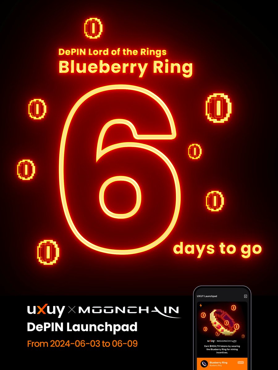 ⏰ Just 6 days to go! The @BlueberryRing is almost here! Join UXUY & @Moonchain_com in this groundbreaking DePIN project and start earning rewards for your health actions. ⚡️ Don’t miss out! Join us 🔗 uxuy.com/download?utm_s…