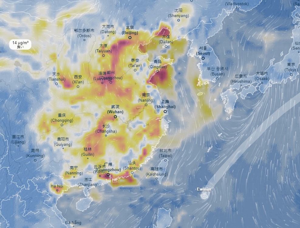 久しぶりに世界のPM2.5の地図を見る。中国は相変わらず汚いね。どうしてなのかね？

ventusky.com/?p=30.1;117.4;…