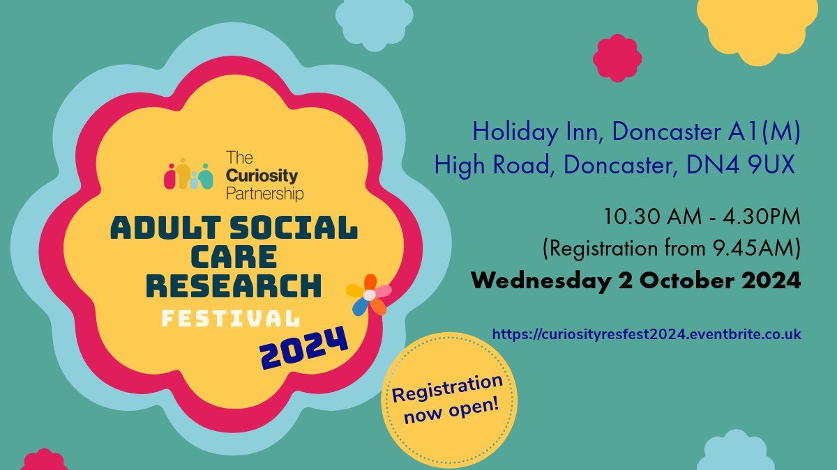 Calling all research-curious folks!

Registration is now open for the free-to-attend 2024 Curiosity Partnership Adult Social Care Research Festival which this year is taking place in Doncaster.

Get yourself signed up today and we'll see you there!

curiosityresfest2024.eventbrite.co.uk
