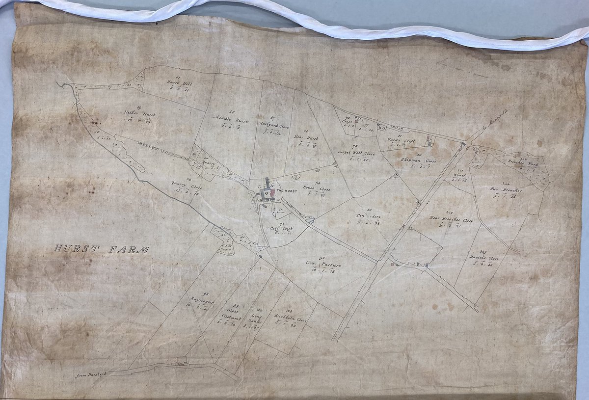 During #LocalAndCommunityHistoryMonth our #ArchiveOfTheWeek takes us back to the 19thC with a plan of Hurst and Colliery farms in Tibshelf, showing names of fields and the area each covers.