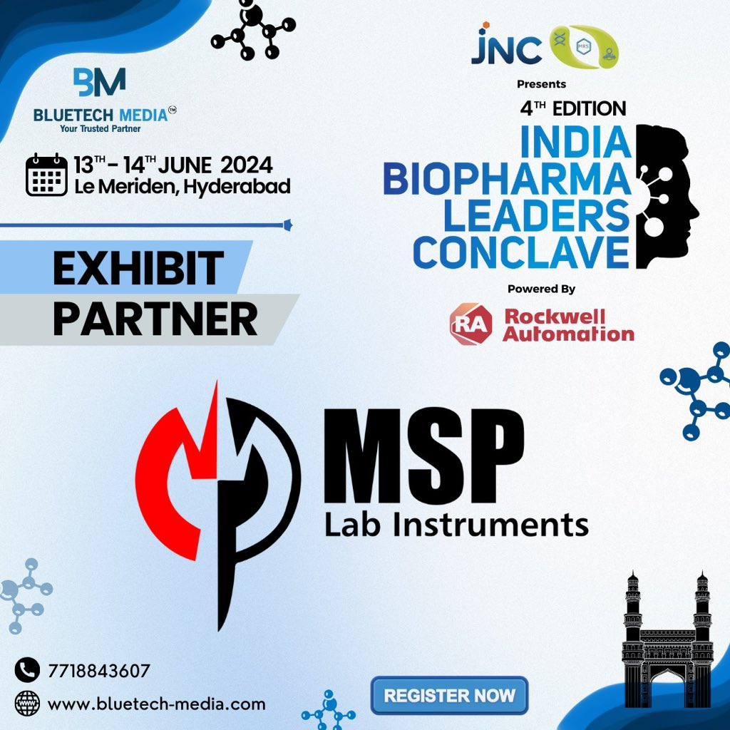 We're thrilled to announce MSP Lab Instruments as our Exhibit Partner for the 4th Edition of the India Biopharma Leaders Conclave, proudly presented by M R Sanghavi & Co., powered by Rockwell Automation, and hosted by BlueTech Media™. Click lnkd.in/d2T9iruW
.