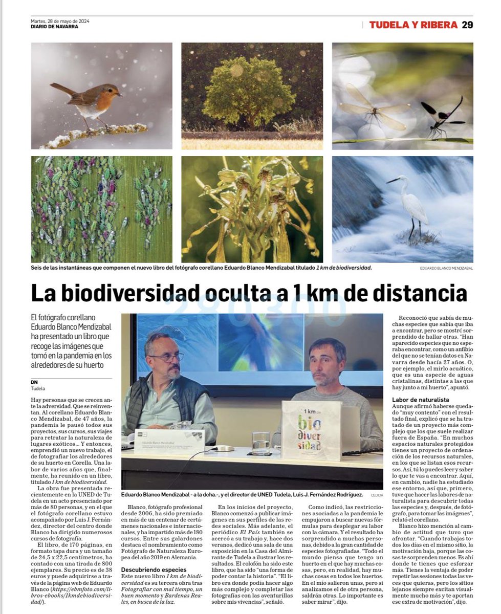 Hoy en @DiariodeNavarra aparece mi proyecto #1kmdebidiversidad ☺️🌿🦫🦋🦆