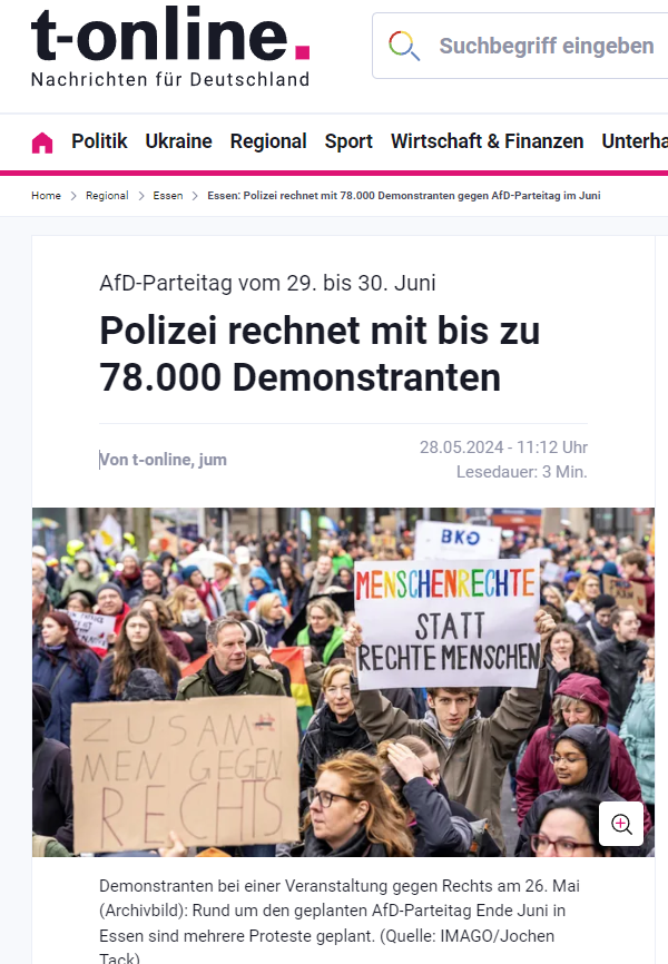 Gegen den #fckAfD Parteitag in #Essen vom 28. - 30. Juni 2024 Save the Date und hin da❗️ Laufend aktualisierte Informationen zu geplanten Aktivitäten und Anreisemöglichkeiten findet ihr hier: ▶️essq.de ▶️essener-allianz-fuer-weltoffenheit.de ▶️busse.gemeinsam-laut.de/fahrten