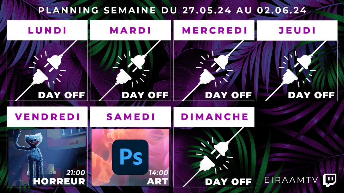 Et si les lives reprenaient cette semaine...? 😏

▫️ L'horreur de retour et on attaque fort avec #PoppyPlaytime 
▫️ Nouveau format "ART" durant lequel on réalise des créations (miniatures, etc.) tout en discutant et débattant ensemble !

Ca se passe sur twitch.tv/eiraamtv 🫶🏼