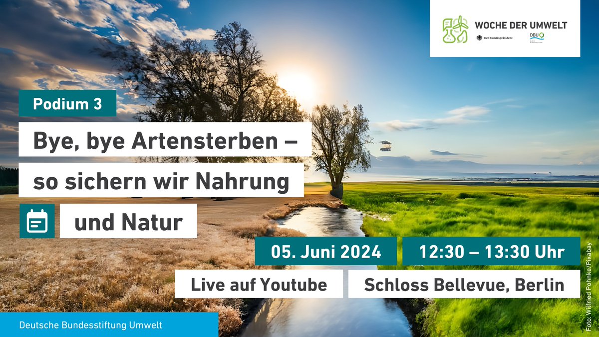 Du möchtest dabei sein, wenn unsere Gäste am 5. Juni ab 12:30 Uhr auf der #WochederUmwelt diskutieren, wie die Sicherung von Nahrung & Natur gelingen kann? Dann schalte dich live dazu: youtube.com/live/gBuY7mY9e…