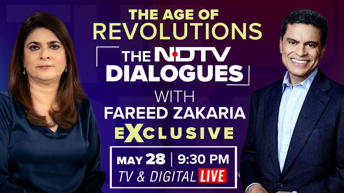 #NDTVDialogues | Catch Fareed Zakaria (@FareedZakaria) in an exclusive conversation with NDTV's Sonia Singh (@soniandtv) 🕤Tonight at 9:30pm 📺 NDTV 24X7 🔗ndtv.com/live