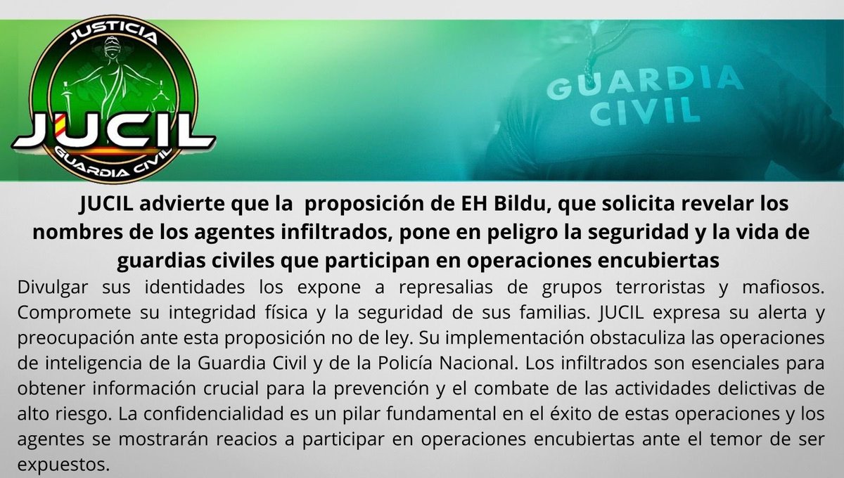 La iniciativa de @ehbildu se presenta en @Congreso_Es bajo el pretexto de transparencia, pero contraviene principios básicos de protección de la seguridad pública. La infiltración y el trabajo encubierto son herramientas esenciales en la lucha contra amenazas graves