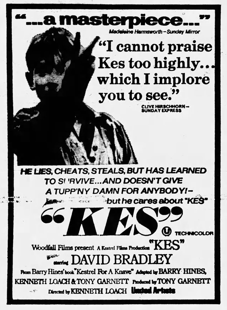 On this day, May 28th, 1970, Ken Loach's KES finally opened in London, at two Academy screens, with a low-key Ad campaign.
KES had premiered at the London Film Festival in November 1969 before opening in Doncaster in March 1970..