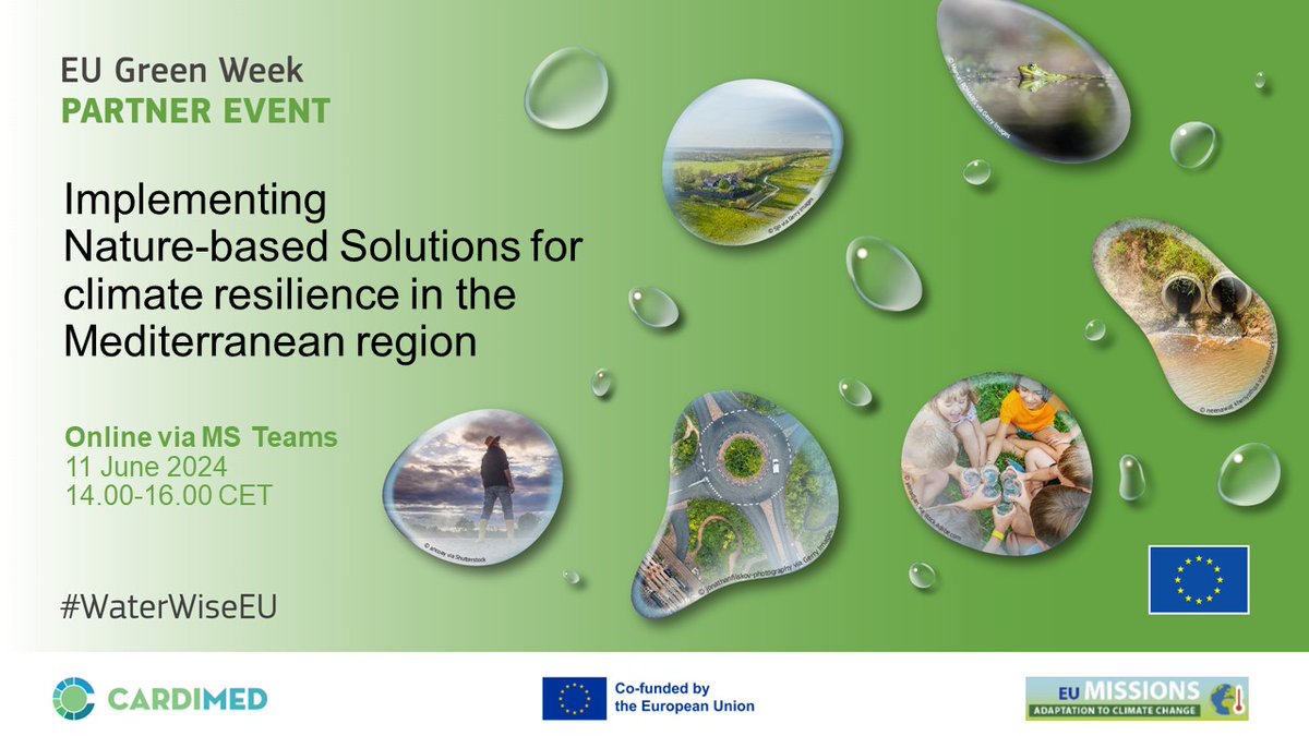 🌿 Excited to announce our #EUGreenWeek webinar on June 11! 

Join us to explore how #NatureBasedSolutions can boost water resilience in the Mediterranean. 🌊💧

🗓️ Save the date & register now ⬇️
cutt.ly/NeyF8T48

#WaterWiseEU
#SeeWaterDifferently