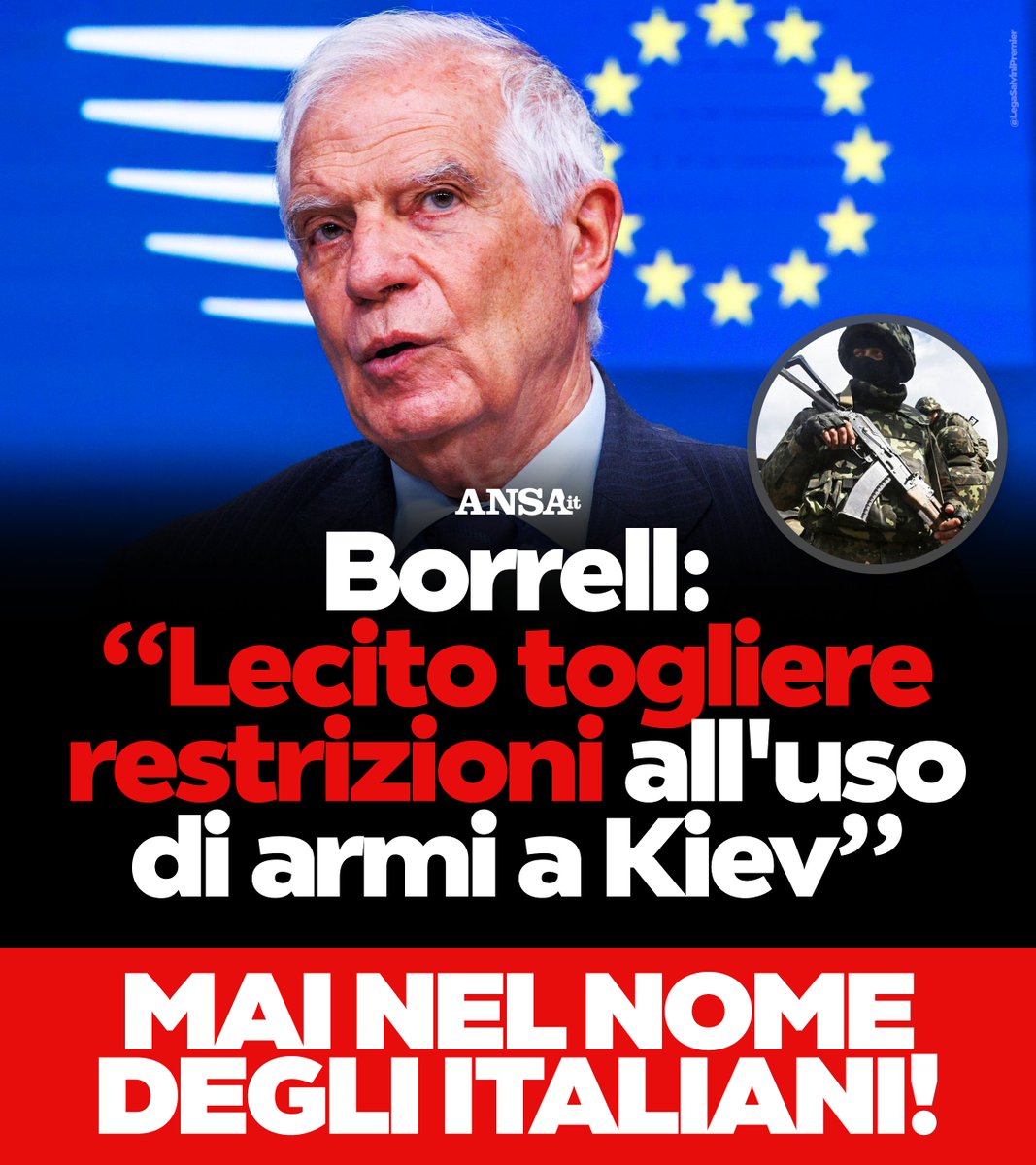 Trovo farneticanti e gravi le dichiarazioni di Borrell, socialista spagnolo e 'ministro' degli Esteri dell'Unione Europea. È un altro di quei 'bombaroli' (citazione di De André), che vorrebbe che le armi inviate all'Ucraina per difendersi fossero impiegate per attaccare il