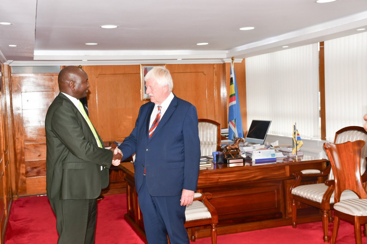 Received H.E. Mr. Maarten Brouwer, the outgoing Ambassador of the Netherlands to Kenya, during his courtesy visit to my office. Our discussion focused on the Shirika Plan, an initiative aimed at achieving socio-economic inclusion for refugees and host communities .
