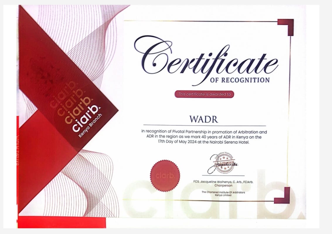 We are happy to announce our recognition at the @CIArbKenya at 40 Awards for our 'Pivotal Partnership in promoting Arbitration and Alternative Dispute Resolution (ADR). '
