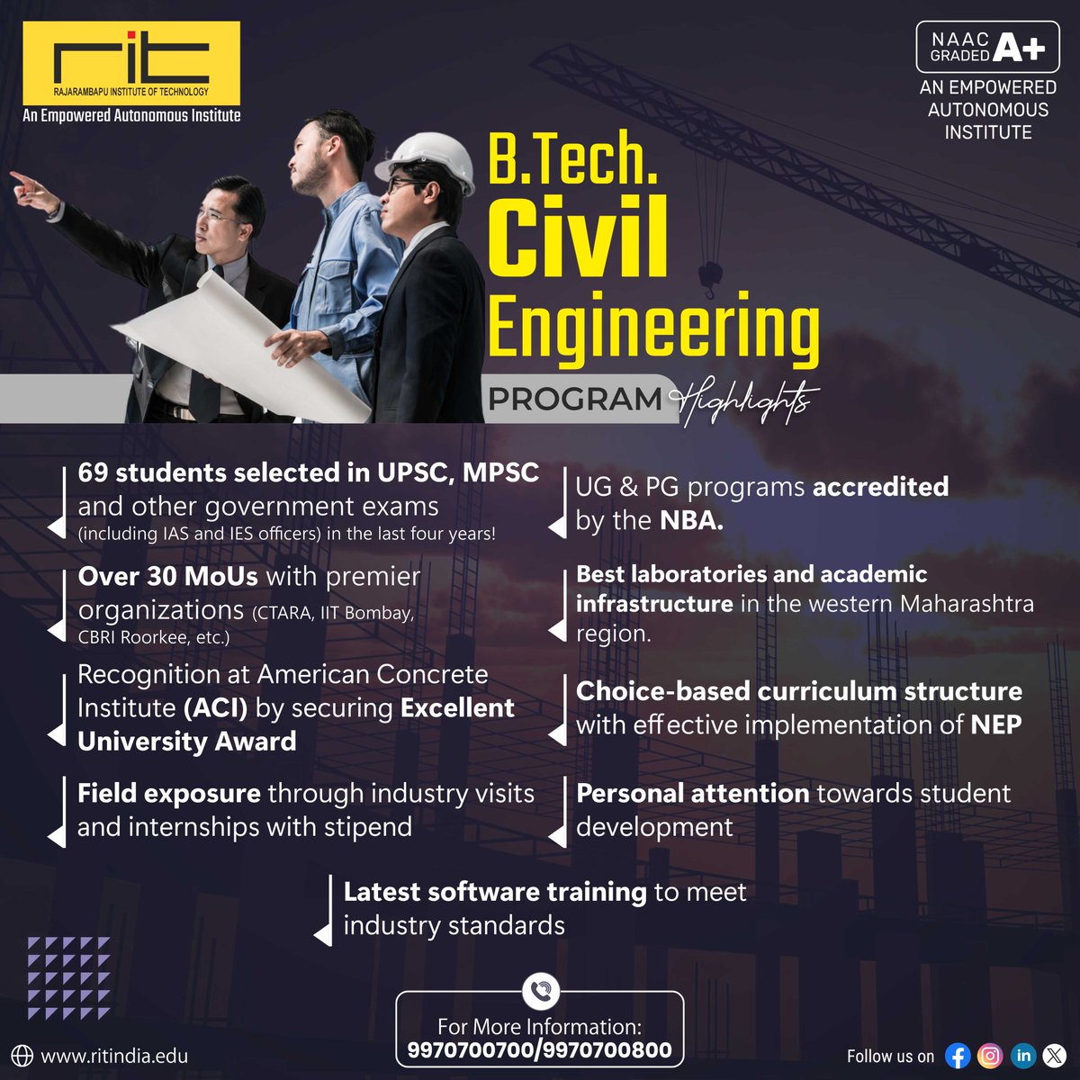 Shape the world around you with our Civil Engineering program! Join us to design and build the infrastructure of tomorrow. Apply now and make a lasting impact! 🏗️🌆
Website: ritindia.edu

#EngineeringAdmissions #CivilEngineering #FutureBuilders
