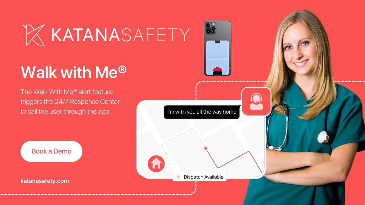 KatanaSafety's tweet photo. Introducing Walk With Me® – your personal safety companion! One of our dedicated Response Center agents will remain virtually connected with you until you reach your destination safely. 
 
Schedule a Demo: https://t.co/9iJJWZ1vAj

#CaregiverSafety #NurseSafety #NeverALoneWorker https://t.co/8FGodjXW9o