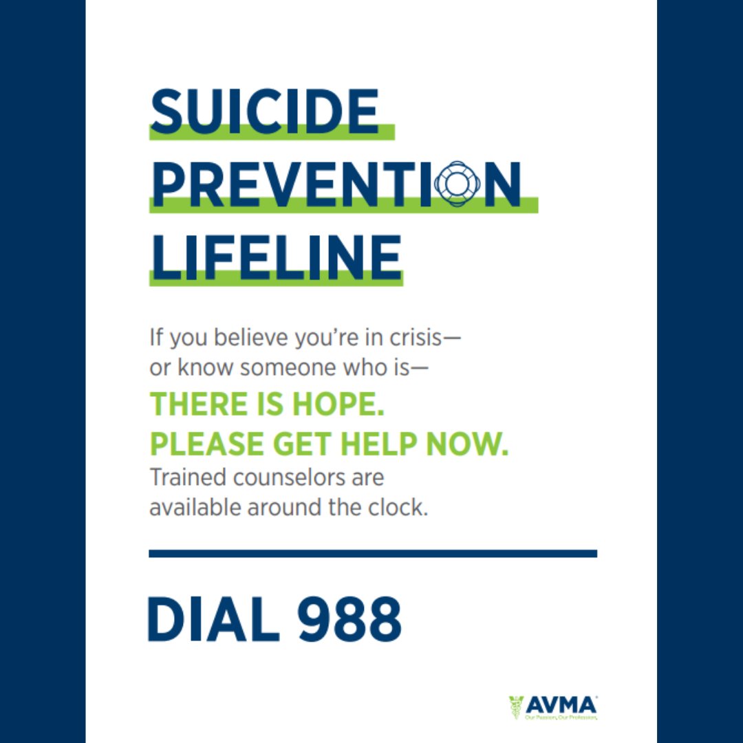 AVMAvets's tweet photo. May is Mental Health Awareness Month. 

One of the free resources we've recently developed to implement effective strategies to help prevent suicides is this downloadable poster - which can be posted in your break room or other staff area. https://t.co/yHMsbkvQRB https://t.co/48f6aSkZbI