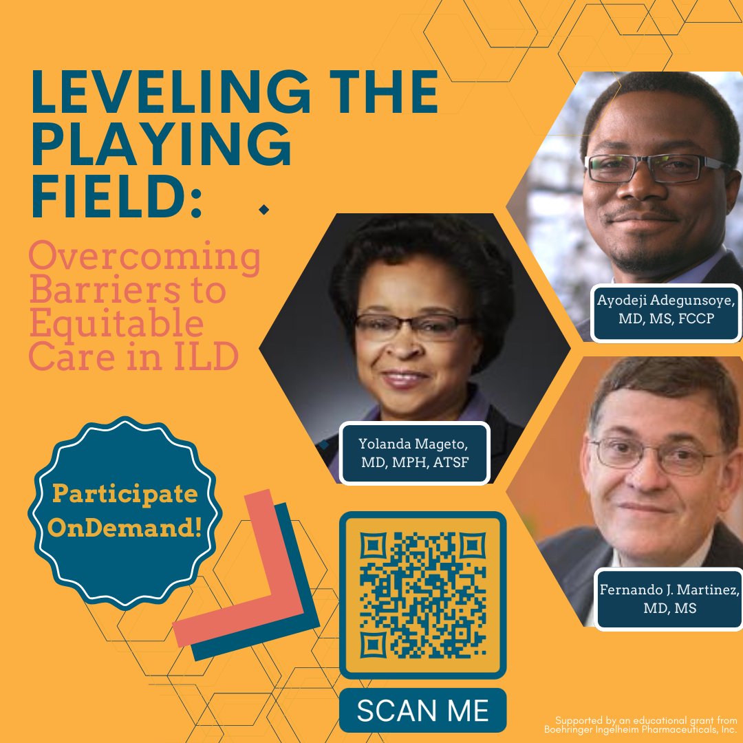 🩺 Join @drdayjee, @MagetoYolanda & @MartinezFerMD to explore ways to overcome barriers & level the playing field in #ILD care. ⁠
Participate on demand for FREE #CME👉 cmeo.me/wcv073 ⁠
#ILD #Lung #LungDisease #FOAMed