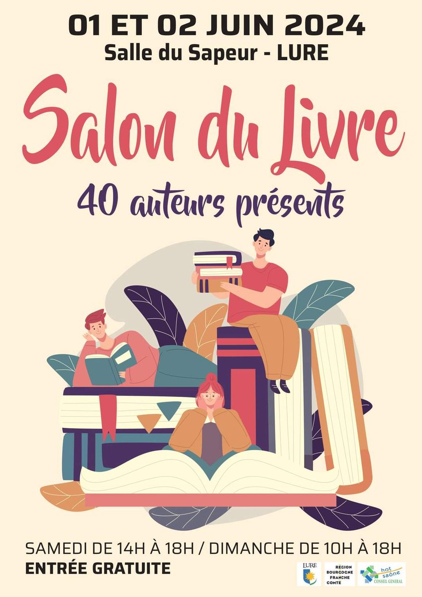 Salon du livre à #Lure, les 1er et 2 juin 2024, Espace du Sapeur.

#FrancheComté #HauteSaône #livres