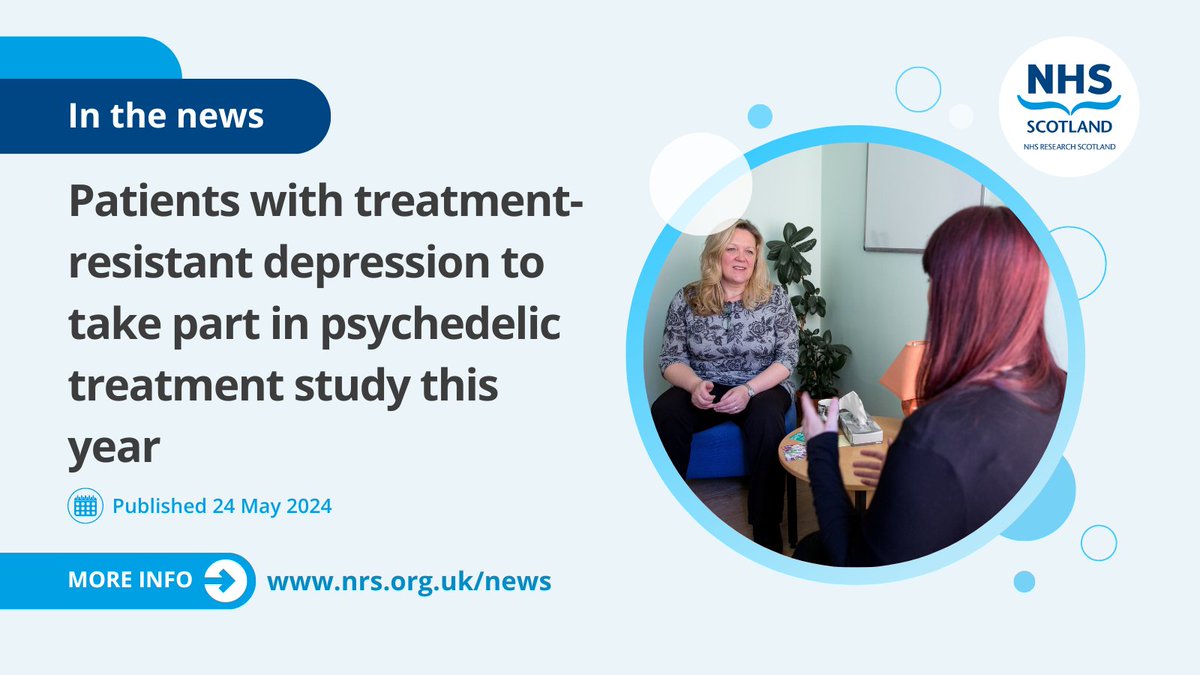 NHS Research Scotland (@nhsresearchscot) on Twitter photo A Scottish phase of a worldwide clinical study looking into the safety and effectiveness of an investigational psilocybin treatment for those with treatment-resistant depression is expected to start later this summer, supported by <a href="/NRS_MH/">NRS Mental Health</a>.
👉 nhsresearchscotland.org.uk/news/patients-… A Scottish phase of a worldwide clinical study looking into the safety and effectiveness of an investigational psilocybin treatment for those with treatment-resistant depression is expected to start later this summer, supported by <a href="/NRS_MH/">NRS Mental Health</a>.
👉 nhsresearchscotland.org.uk/news/patients-…