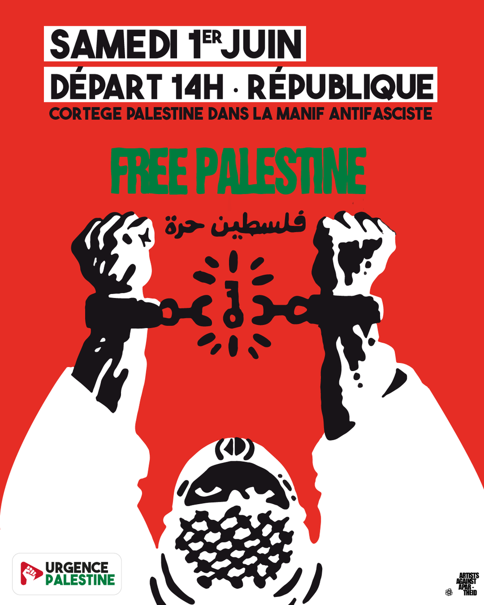 urgence_pal's tweet photo. 🗓️ Samedi 1er juin, départ à 14h
📍 Place de la République, Paris
➡️ Cortège Palestine dans dans la manif antifasciste, "Pour Clément, continuons le combat"

#urgencepalestine  #urgencerafah #handsoffrafah https://t.co/qeayF3SLb8