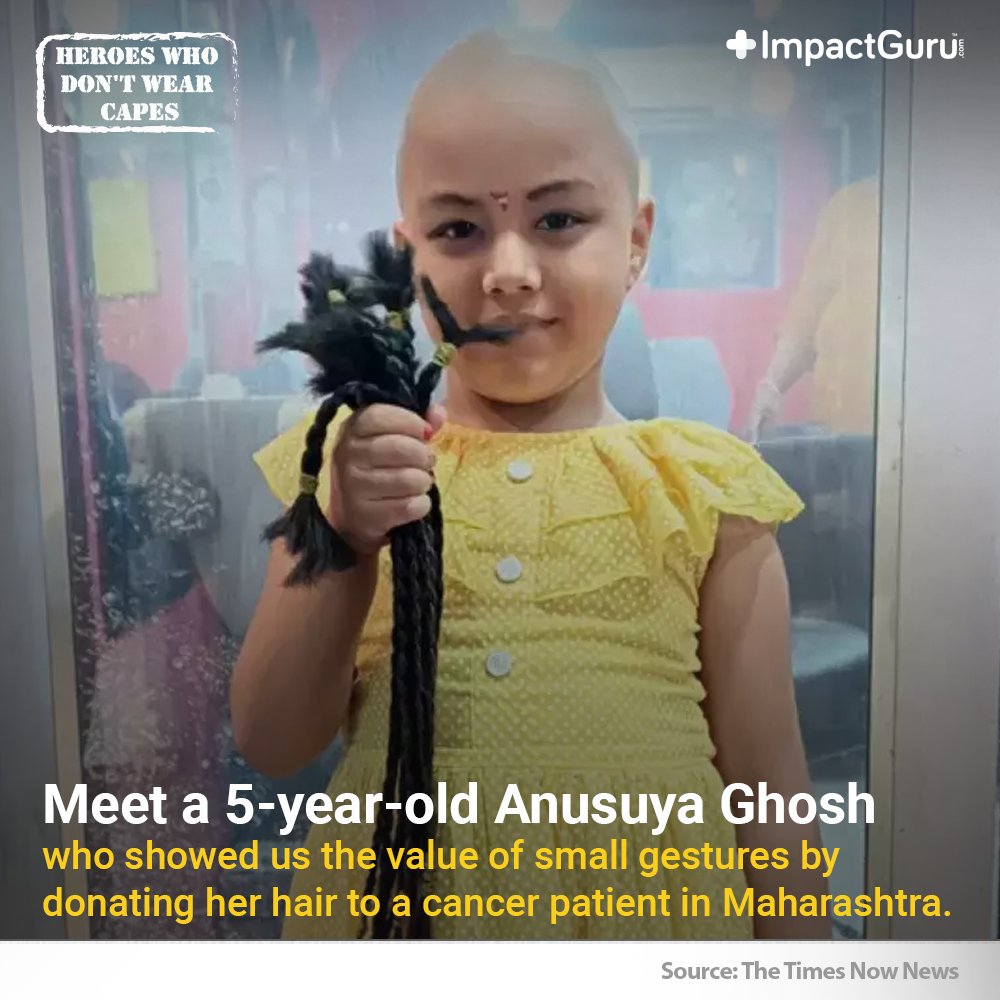 Anusuya’s parents, promptly responded to an online ad by an NGO requesting hair donations for #cancer patients. She has won hearts by donating her hair to a cancer survivor who lost theirs due to prolonged chemotherapy and radiotherapy. Kudos to this remarkable 5-year-old.