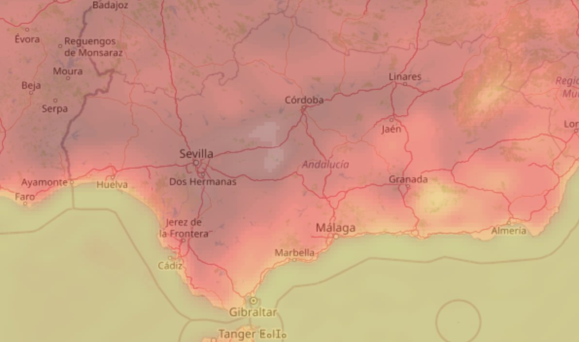 En la zona de Écija va a hacer tanto calor el jueves que el mapa de calor no tiene un color para explicarlo