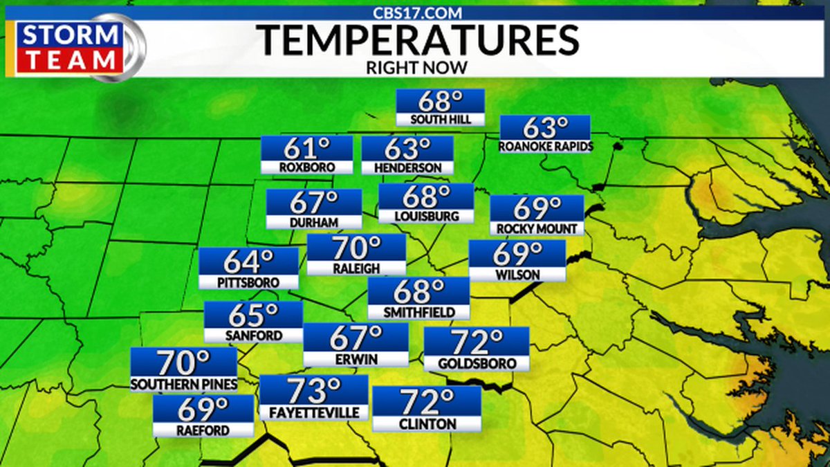 Here are your 6am temperatures for central North Carolina. Tune into #CBS17 for the full forecast -- we're on until 7am