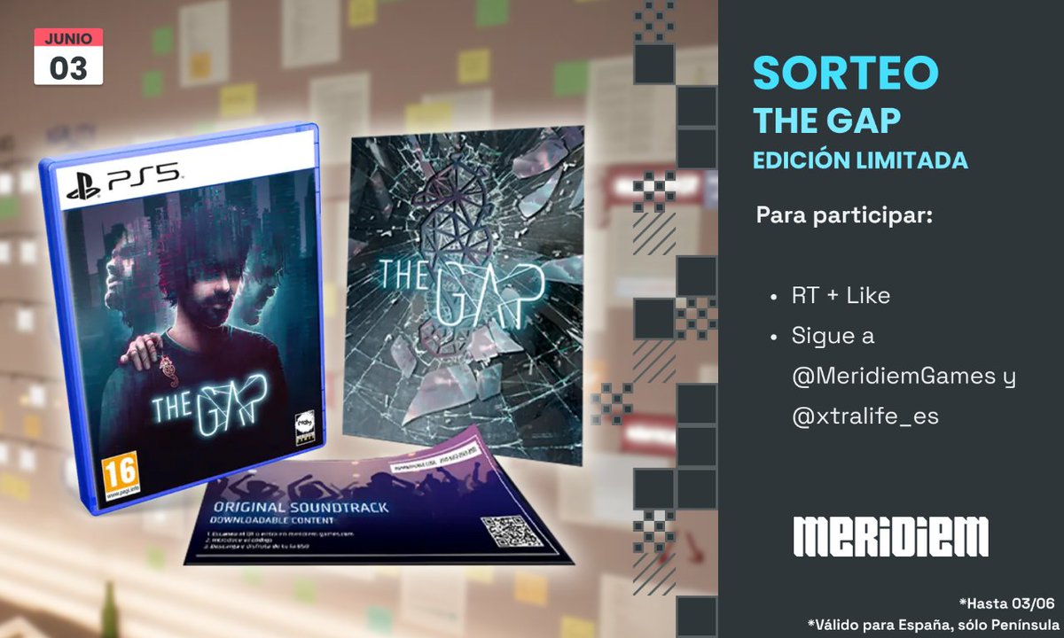 ¡Celebramos el lanzamiento de #THEGAP Edición Limitada con un #SORTEO!

¿Podrás confiar en tus recuerdos?

Para participar:

🔁Da RT + Like
➡️Sigue a @MeridiemGames y @xtralife_es 

Suerte🍀

Hasta 03/06