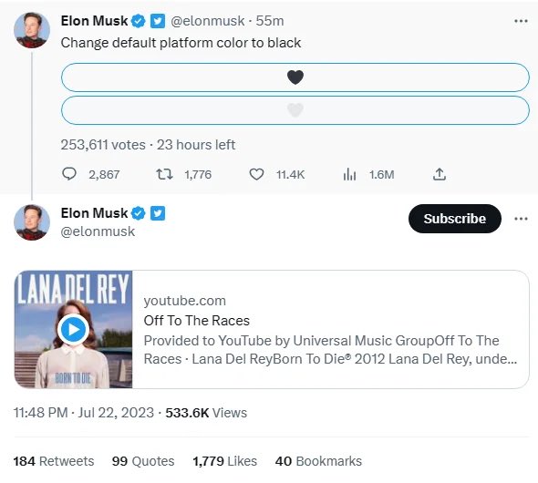 thinking about elon musk being a 'off to the races' fan