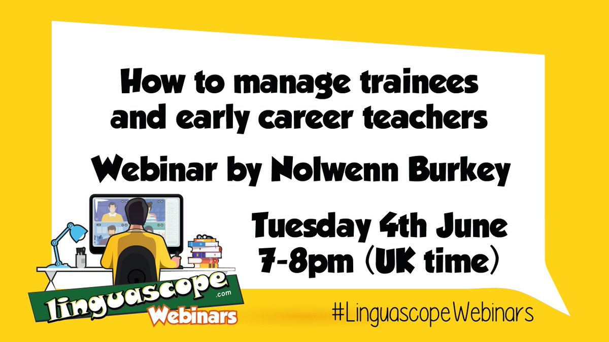 Tuesday 7pm= @linguascopewebinar time with @BurkeyNolwenn sharing how to best manage & support #trainees & #ECTs in the languages dept  Register for this #freewebinar via the @linguascope
staffroom, webinar app or here bit.ly/4cdovCz #mfltwitterati #mflchat #langchat