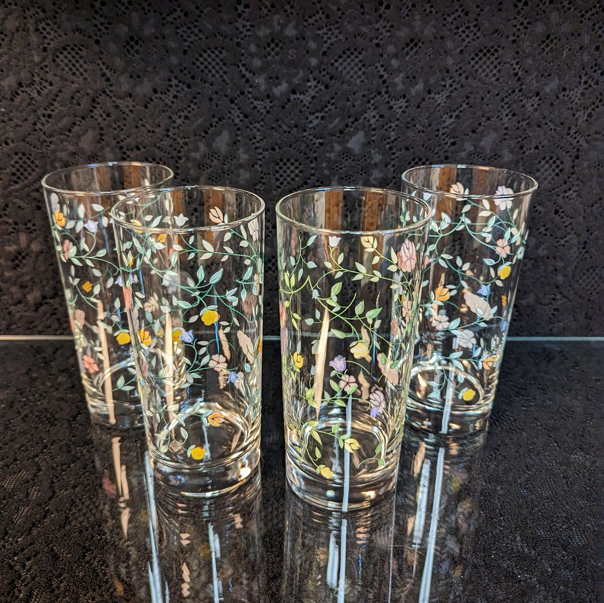 Set of 4, Johnson Brothers of England, Summer Chintz Pattern, 16 oz. Tumblers, 6.26' Tall, Delicate Floral, NOS, 3 Sets Available, MINT! tuppu.net/6c3637fd #AmazingFunVintage #Etsy #JohnsonBrothers