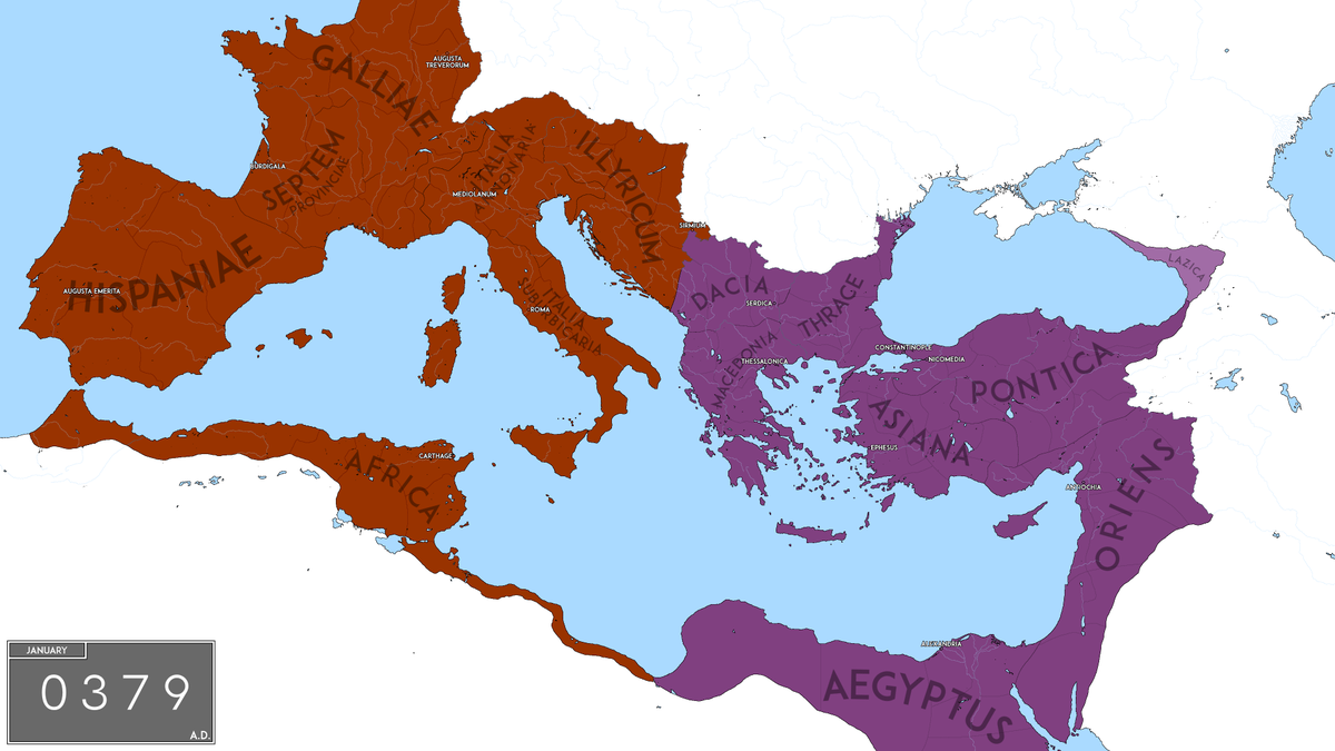 Theodosius'un ölümünün ardından Batı ve Doğu Roma İmparatorlukları.
