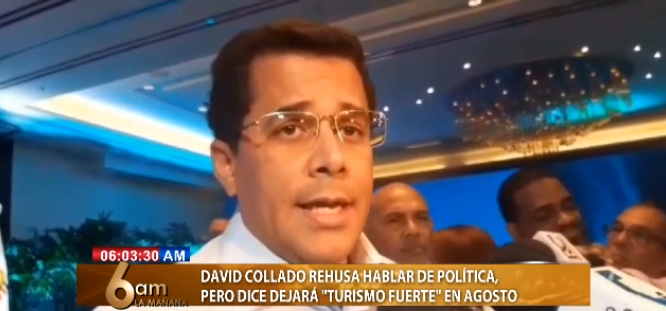 cdn37's tweet photo. #Nacionales. –  El ministro de Turismo, David Collado, calificó como una falta de respeto al pueblo hablar de aspiraciones políticas cuando el país acaba de salir de dos procesos electorales.

En momentos en que a lo interno de su partido, el oficialista PRM, lo perfilan como presidenciable, asegura estar enfocado en trabajar para "terminar de manera fuerte" al mes de agosto y "encaminar" al país hacia los 11 millones de turistas este año.

Amplía esta y otras informaciones en nuestra página web: https://t.co/JlAewoNwMw

#CDN #CDN37 #DespiertaConCDN