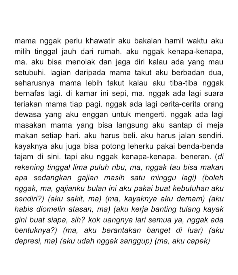 aku nggak kenapa-kenapa, ma, beneran 

(tw: suicidal thoughts, mention of death) 
an entry for #YangKitaLakukanDiKos