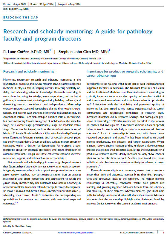 Cancer Cytopathology (@cancercytopath) on Twitter photo New! | Research and scholarly mentoring: A guide for #pathology faculty and program directors. A focused effort on encouraging and cultivating mentee/mentor relationships is increasingly important in today’s academic environment.
acsjournals.onlinelibrary.wiley.com/doi/full/10.10…
#CytoPath <a href="/PedsEM/">Stephen Cico, MD MEd</a> New! | Research and scholarly mentoring: A guide for #pathology faculty and program directors. A focused effort on encouraging and cultivating mentee/mentor relationships is increasingly important in today’s academic environment.
acsjournals.onlinelibrary.wiley.com/doi/full/10.10…
#CytoPath <a href="/PedsEM/">Stephen Cico, MD MEd</a>