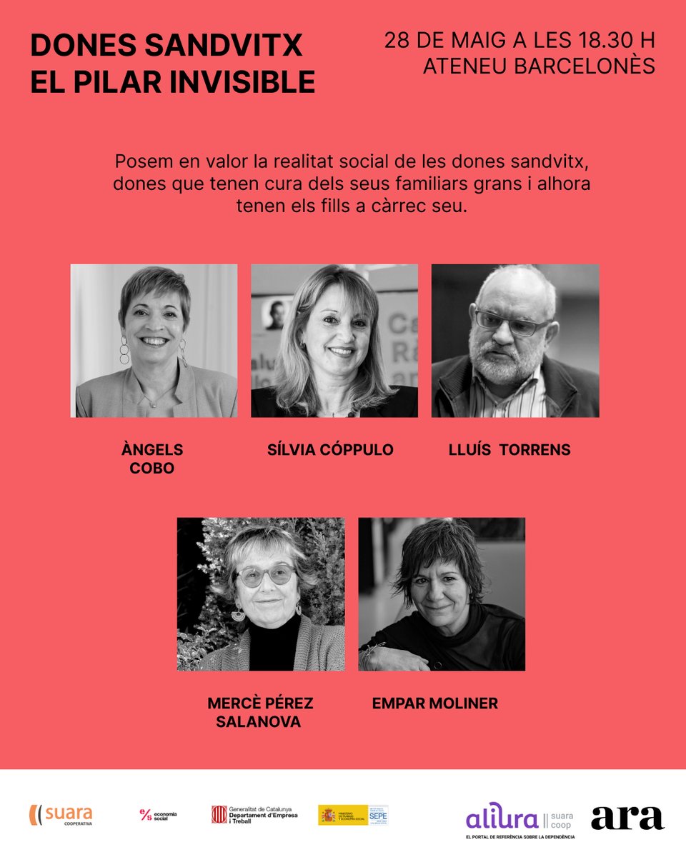 📢 AVUI! Taula rodona: “Dones sandvitx, el pilar invisible” . Amb els experts @SilviaCoppulo, @emparmoliner, Mercè Pérez Salanova, Lluís Torrens i @AngelsCoboPuig En col·laboració amb @aliura_coop 📅 28 de maig a les 18.30 h 📷@ateneubcn Inscriu-t’hi a 👉