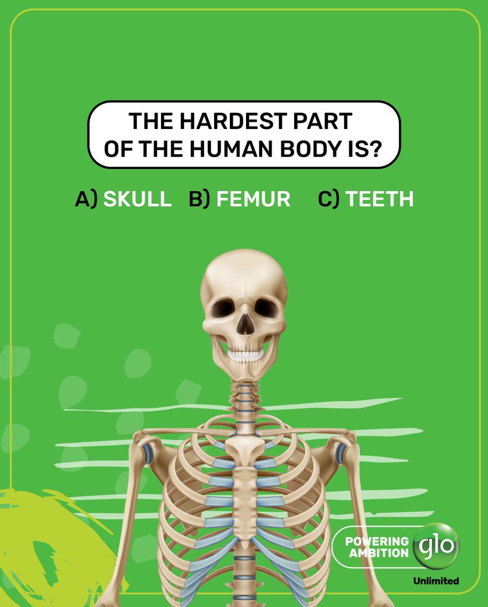 What's the hardest part of the human body?🤔 Drop your answers in the comment section🤗 #TuesdayTrivia #GloUnlimited