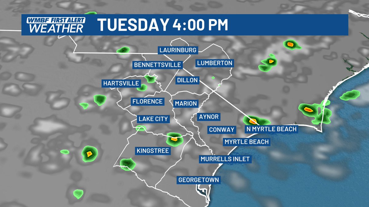 Despite the warm and muggy forecast today, storm chances will remain isolated. It's our last day of storm chances before a drier and comfortable forecast prevails for the rest of the week. #scwx #ncwx #myrwx @wmbfnews