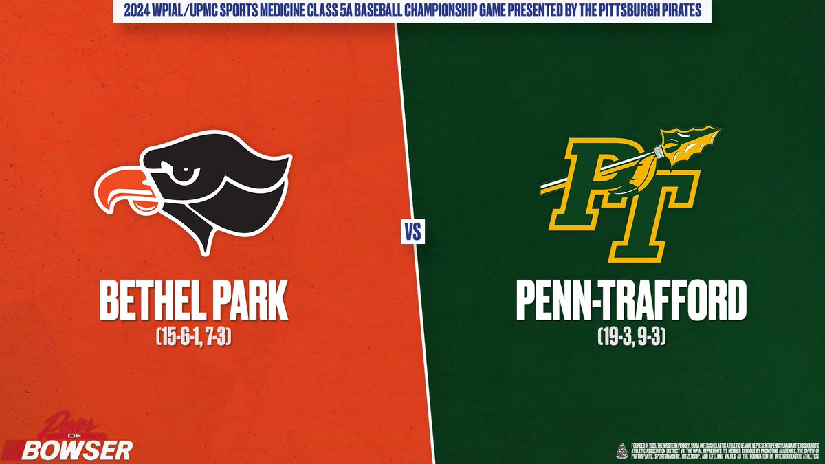 WPIAL (@wpial_7) on Twitter photo ⚾️🏆𝐖𝐏𝐈𝐀𝐋 𝐂𝐥𝐚𝐬𝐬 𝟓𝐀 𝐁𝐚𝐬𝐞𝐛𝐚𝐥𝐥 𝐂𝐡𝐚𝐦𝐩𝐢𝐨𝐧𝐬𝐡𝐢𝐩𝐬
🆚: <a href="/bp_hawks/">Bethel Park Hawks Baseball</a> vs. <a href="/PTWarriors/">Penn-Trafford Athletics</a>
⏰: 7:00 PM
🏟️: Washington Wildthings Stadium
📺: bit.ly/3V6bqVB
<a href="/BP_BlackHawks/">Bethel Park Athletics</a> <a href="/bpsdinfo/">Bethel Park Schools</a> <a href="/CoachPeckich/">Coach Peckich</a> <a href="/JackBruckner10/">Jack Bruckner</a> <a href="/Walsh43_/">Ryan Walsh</a> <a href="/Dylangrabowskii/">Dylan Grabowski</a> <a href="/jsabol42/">Jason Sabol</a> ⚾️🏆𝐖𝐏𝐈𝐀𝐋 𝐂𝐥𝐚𝐬𝐬 𝟓𝐀 𝐁𝐚𝐬𝐞𝐛𝐚𝐥𝐥 𝐂𝐡𝐚𝐦𝐩𝐢𝐨𝐧𝐬𝐡𝐢𝐩𝐬
🆚: <a href="/bp_hawks/">Bethel Park Hawks Baseball</a> vs. <a href="/PTWarriors/">Penn-Trafford Athletics</a>
⏰: 7:00 PM
🏟️: Washington Wildthings Stadium
📺: bit.ly/3V6bqVB
<a href="/BP_BlackHawks/">Bethel Park Athletics</a> <a href="/bpsdinfo/">Bethel Park Schools</a> <a href="/CoachPeckich/">Coach Peckich</a> <a href="/JackBruckner10/">Jack Bruckner</a> <a href="/Walsh43_/">Ryan Walsh</a> <a href="/Dylangrabowskii/">Dylan Grabowski</a> <a href="/jsabol42/">Jason Sabol</a>