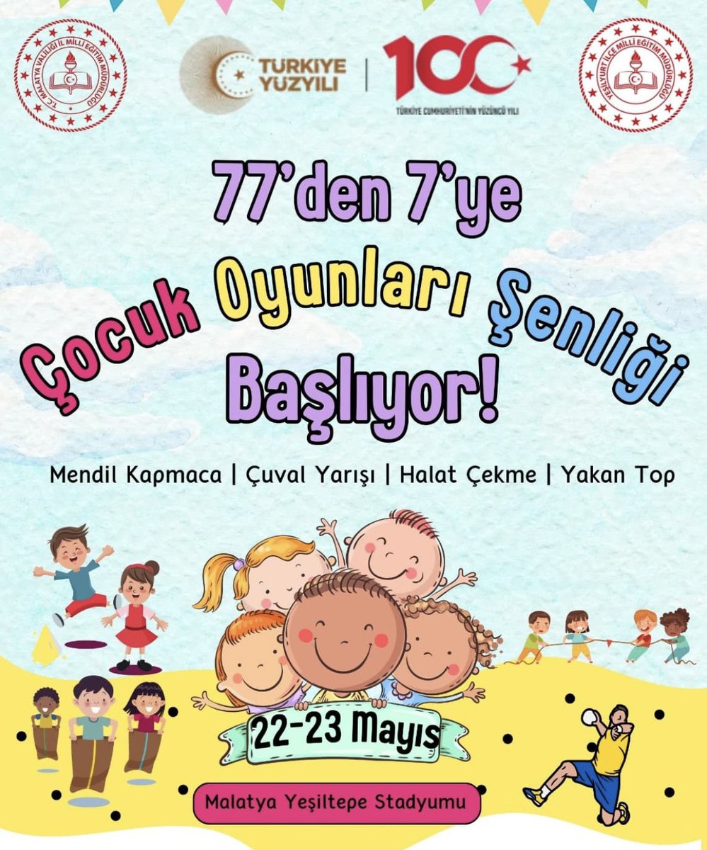 Okulumuz “77’den 7’ ye Çocuk Oyunları Şenliğinde “ Yakan Top  kategorisinde şampiyon 🥇olmuştur. Esen hocamızı ve yürekli öğrencilerimizi tebrik ediyoruz.👏👏👏

Harikasınız çocuklar 🏆🥇🏆
<a href="/yesilyurtmem44/">Yeşilyurt İlçe Millî Eğitim Müdürlüğü / MALATYA</a> 
<a href="/canerguler44/">Caner Güler</a>