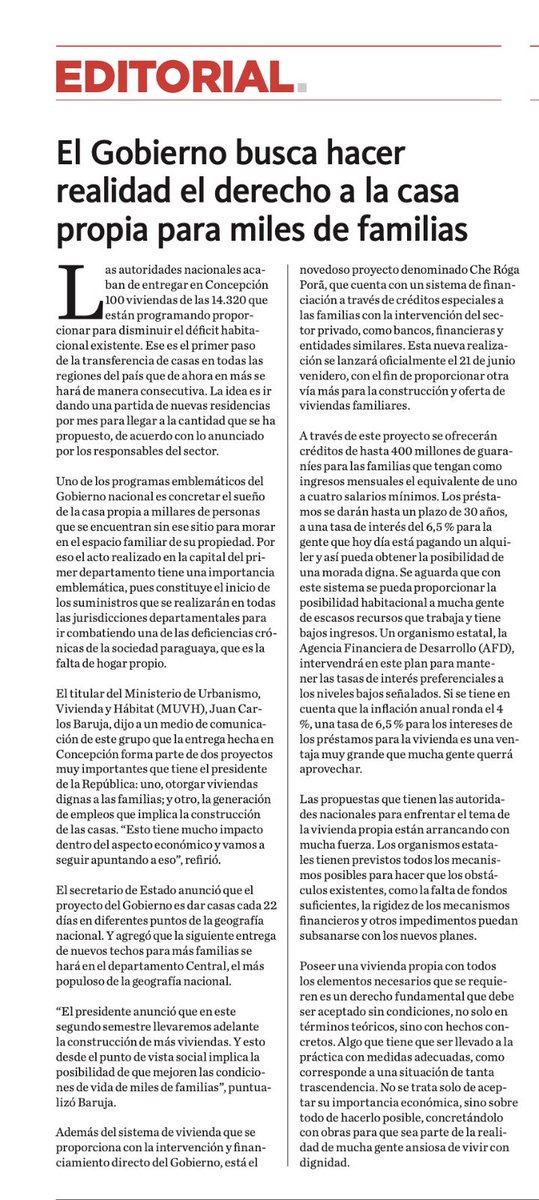 #Editorial El Gobierno busca hacer realidad el derecho a la casa propia para miles de familias. #TodoEstáEnLN lanacion.com.py/editorial/2024…