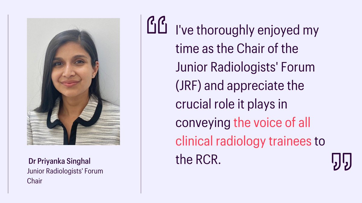 The Junior Radiologists' Forum (JRF) meets biannually to discuss trainee experiences and address current issues. @DrPriSinghal is the current Chair and reflects on her role in shaping the future of radiology training. Read more: rcr.ac.uk/news-policy/la…