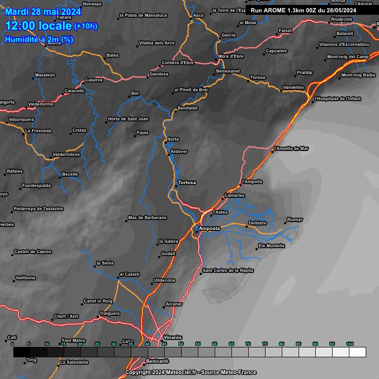 🔥 Incendi forestal prop de 📍 Tortosa.

👀 A la zona de l’incendi hi ha entre 25 i 26°C de 🌡️ temperatura, amb ratxes de vent 💨 de fins a 35km/h i una 💧 humitat baixa que ronda el 45%.

#Projecte4Estacions