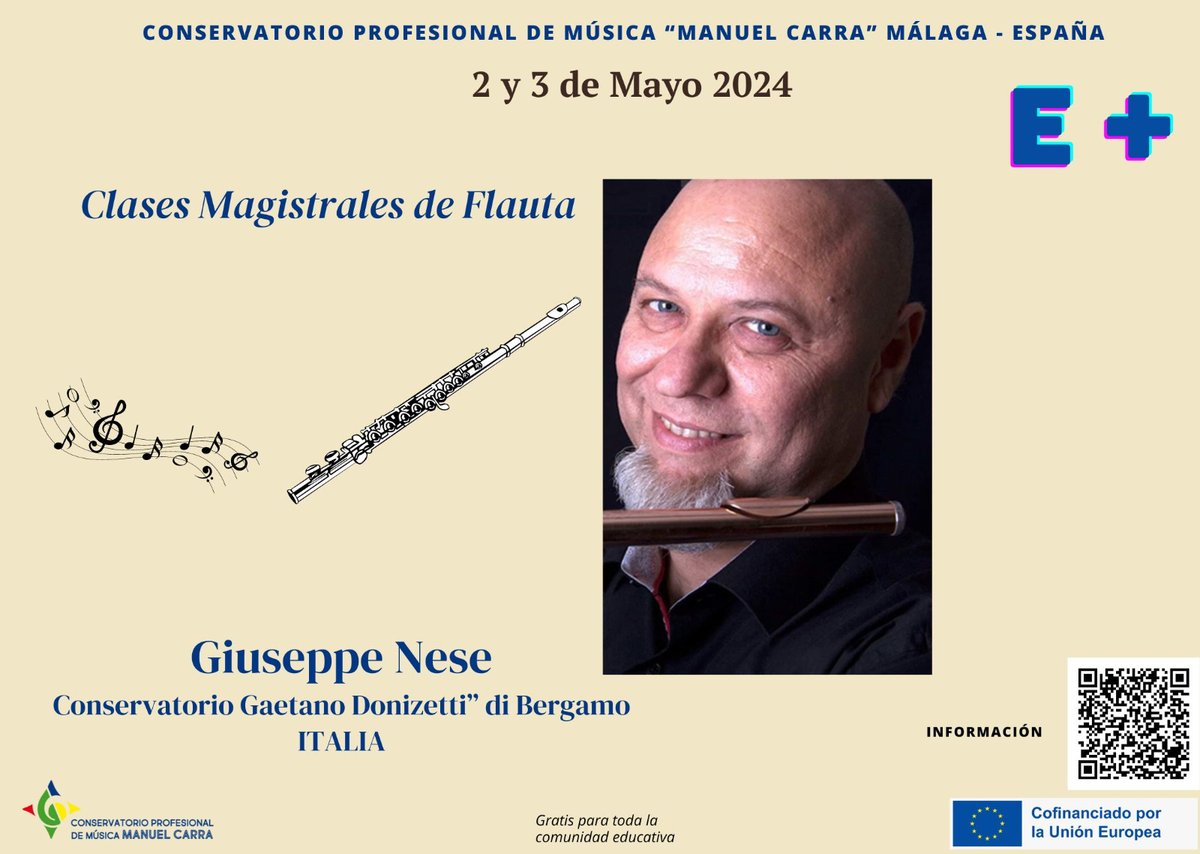 youtu.be/mJXyljwq4OY
Los días 2 y 3 de mayo disfrutamos de las clases magistrales impartidas en nuestro conservatorio por el flautista Giuseppe Nese que, gracias al programa #ErasmusPlus nos ha visitado. @sepie_gob