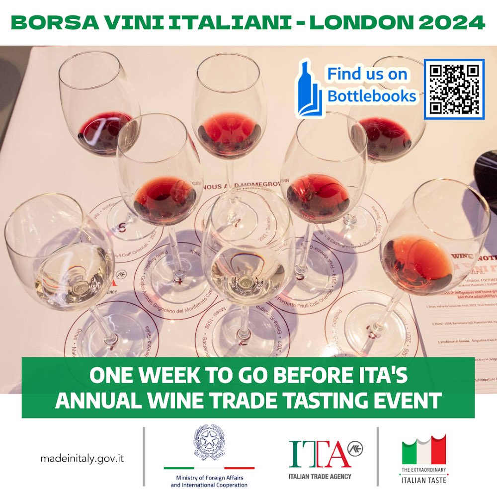 🍷 ITA London is hosting the BORSA VINI ITALIANI 
🤝 Wine Trade Tasting event 
 📍Royal Horticultural Halls, The Lindley Hall 
📆 4th June 2024
🌐 Network with our producers on Bottlebooks: 
borsa-vini-london.co.uk
#madeinitaly #italondon #borsaviniitaliani #bvi #italianwines