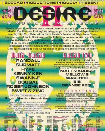 30 years ago today
28th May 1994
Desire
'A Musical Experience Part 2'
Roller Express,
Lea Valley Trading Estate
Edmonton