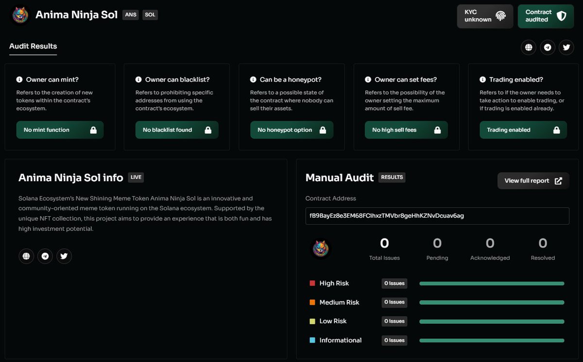 animaninjasol's tweet photo. Pre-KYC audit is ready..๐
https://t.co/mgJbRM3FhR
.
.
#Solana #Crypto #NFT #MeMe #AnimaNinjaSol @CoinsultAudits https://t.co/cRF5tEPU0T