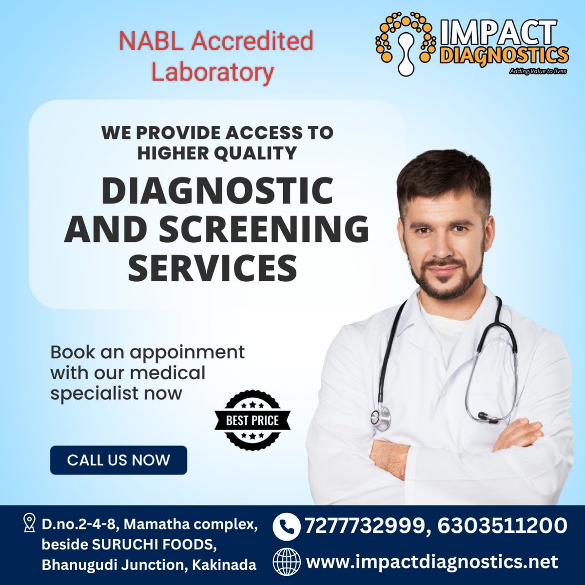 ImpactlabKkd's tweet photo. High quality diagnostic services in kakinada 
.
Call us now
.
.
.
#nabl
#accreditation 
#ImpactDiagnostics 
#addingvaluetolives 
#kakinadasmartcity 
#rajahmundry 
#draksharamam 
#peddapuram 
#amalapuram 
#ravulapalem https://t.co/61rP3Xl2Hg